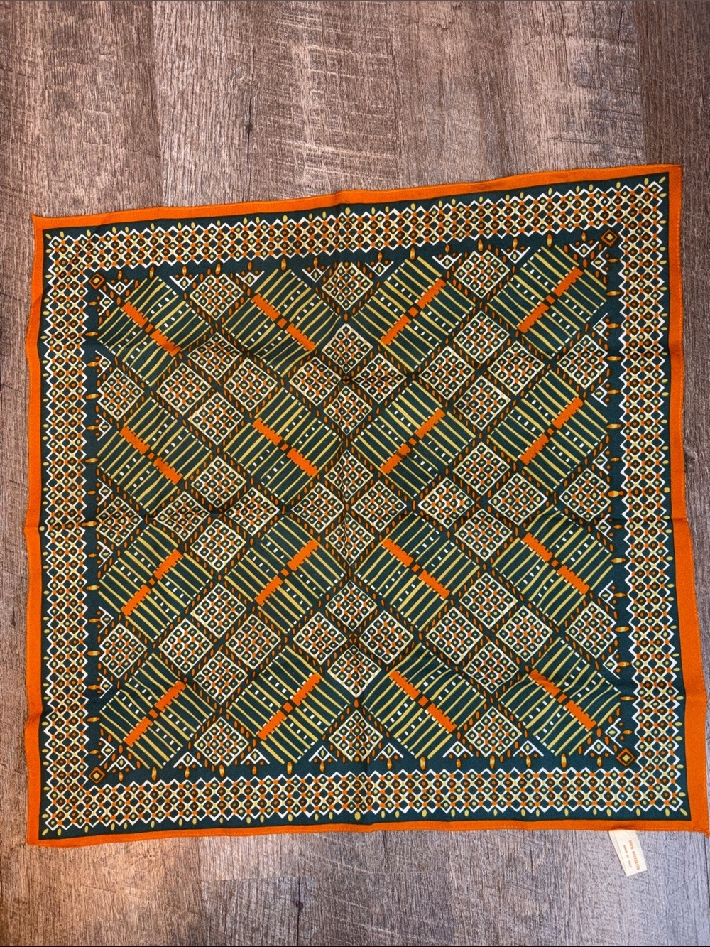 Vintage Made in Italy Green Orange Yellow White Square Scarf Wrap